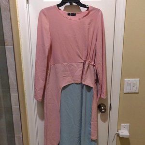 gdgACTUEL Pink and Blue Midi Dress, Size 8